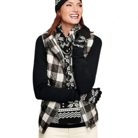 New Talbots Down Quilted Vest Black Grey White Large Buffalo Plaid Puffer XS - Picture 6 of 15